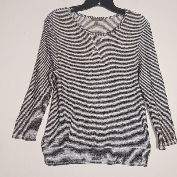 EUC Lilla P Black & White Striped 3/4 Sleeve Top Casual Pullover Sweater Size S - Picture 2 of 11
